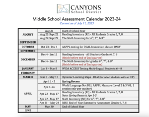 Canyons Middle School Assessment Calendar