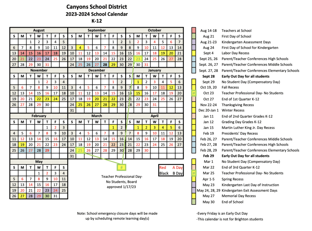 Canyons District Calendar 2023-2024